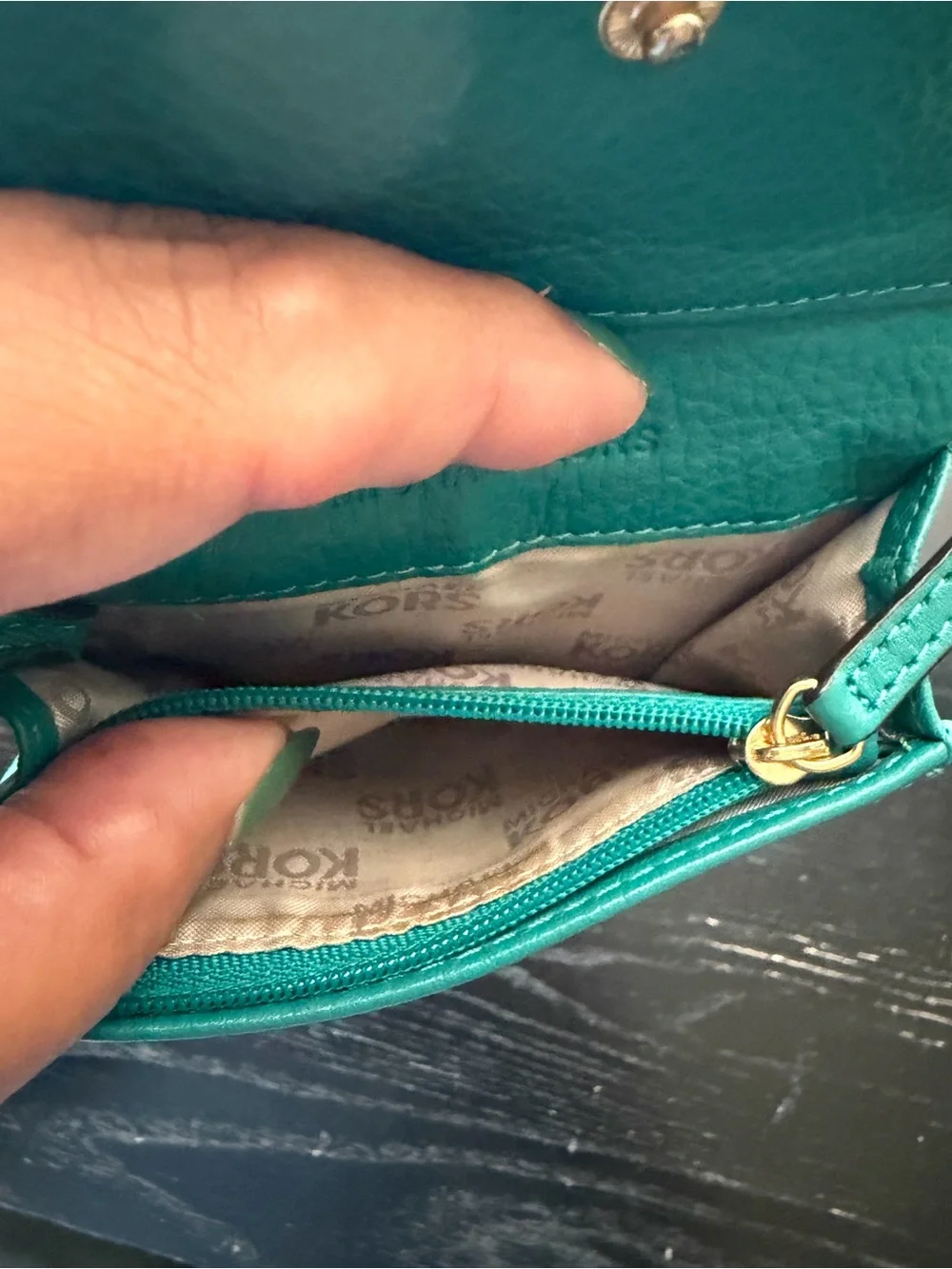 Michael Kors Teal Leather Coin Pouch with Gold Hardware